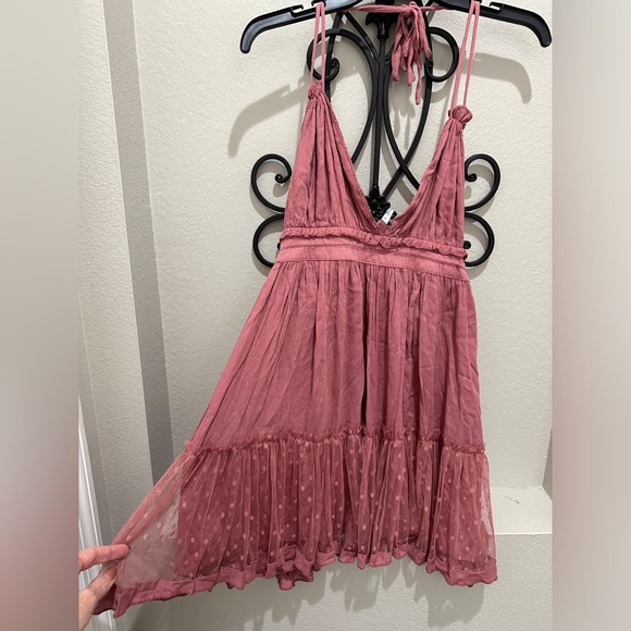 R.Vivimos Womens Summer Halter Deep V Neck Sexy Mini Dress Rose/Pink - Picture 3 of 8